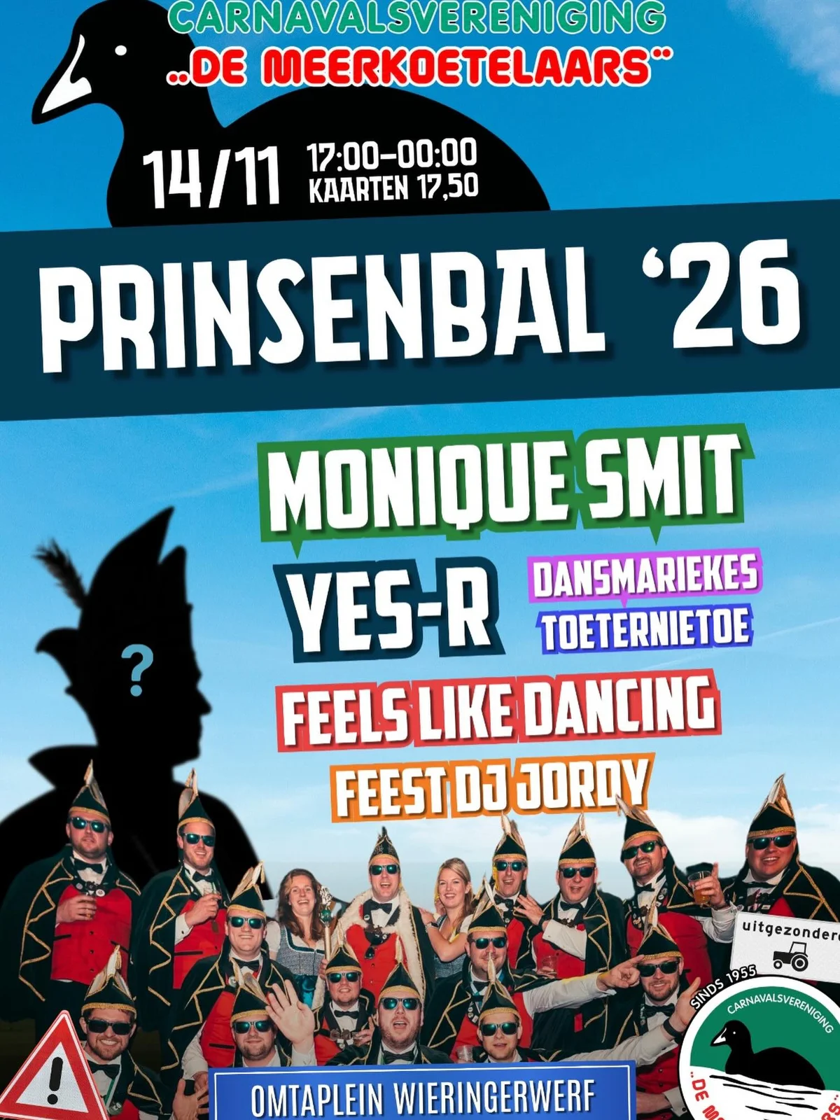 Flyer Prinsenbal '26 van C.V. De Meerkoetelaars, 14 november 17:00-00:00, Omtaplein Wieringerwerf